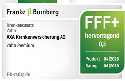 Franke & Bornberg Siegel FFF+ — AXA Zahn Premium & Komfort, Produktstand 04/2026